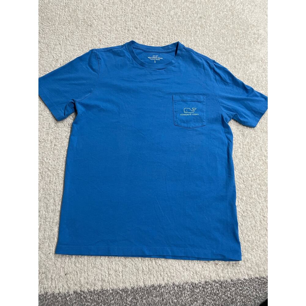Vineyard Vines T-Shirt Logo Whale Pocket Youth Sz Large Short Sleeve Blue Cotton